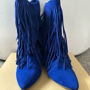 AKIRA Vibrant Blue Fringe Heeled Boots